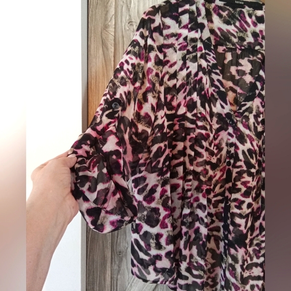 Kensie Black Pink Abstract Print Top XL - Picture 4 of 6